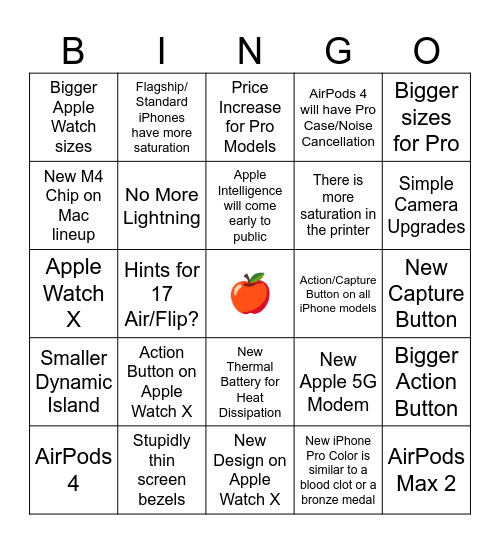 Apple’s September Event of 2024 Bingo Card