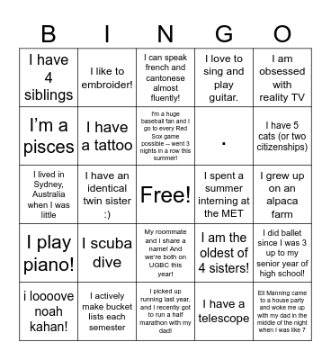 UGBC Bingo Board Bingo Card