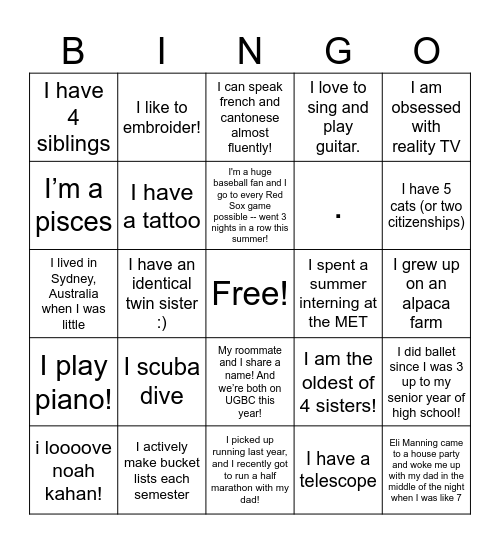 UGBC Bingo Board Bingo Card