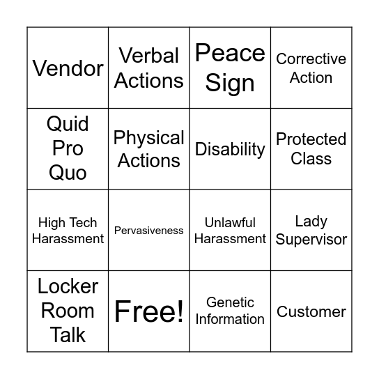Sexual Harassment Training Bingo! Bingo Card
