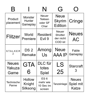 Gamescom 2024 Bingo Card