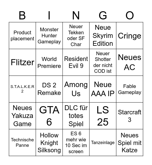 Gamescom 2024 Bingo Card