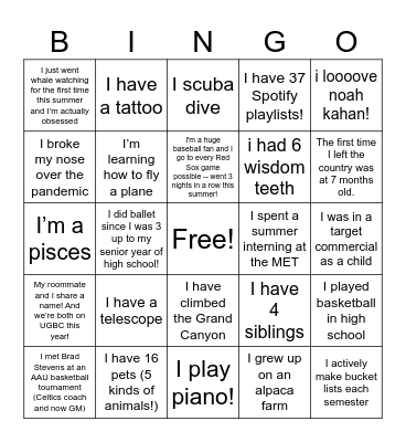 UGBC Bingo Board Bingo Card