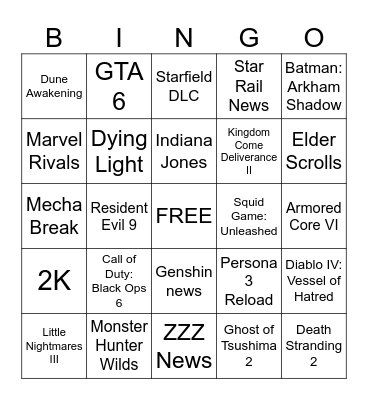 Gamescom ONL 2024 Bingo Card