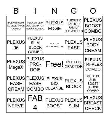 PLEXUS BINGO  Bingo Card