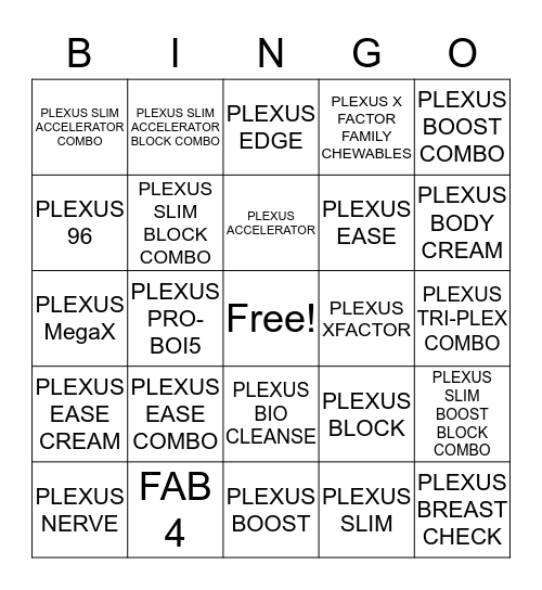 PLEXUS BINGO  Bingo Card