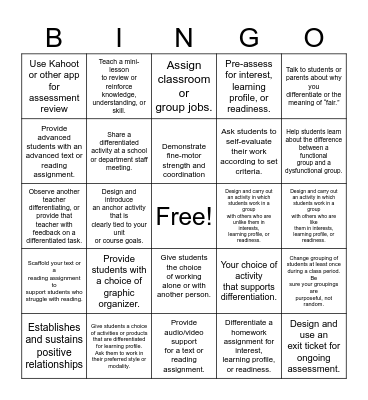 Lesson Bingo Card