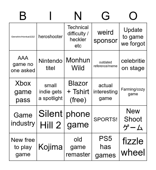 Gamescom Bingo Card