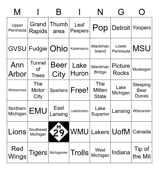 Michigan Bingo Card