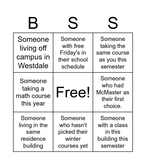 Faculty Meet and Greet Bingo Card