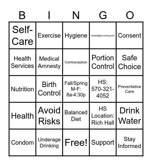 Safety Bingo Card