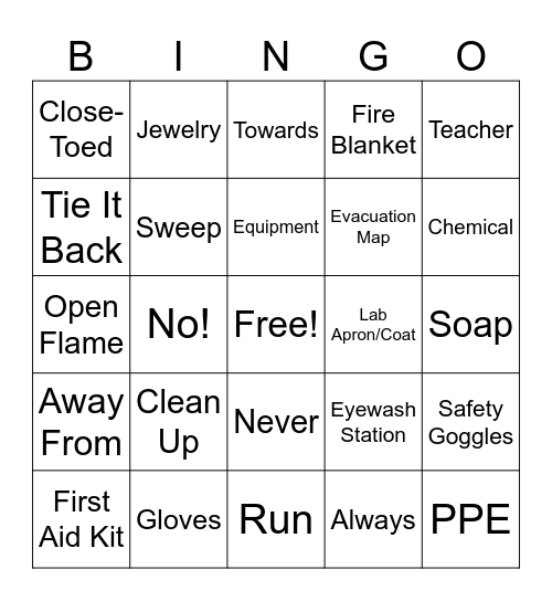 Lab Safety Bingo Card