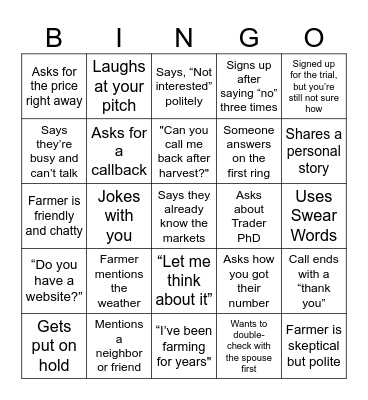 Farmer Bingo v2.0 Bingo Card