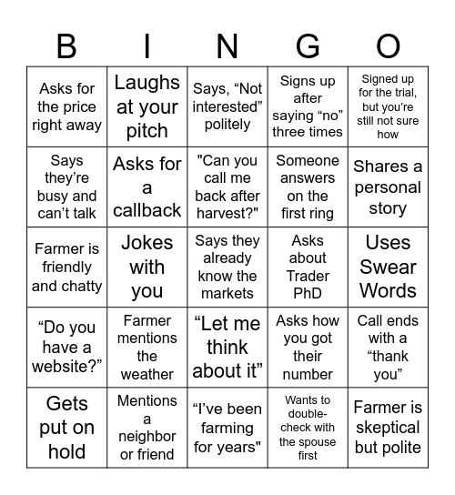 Farmer Bingo v2.0 Bingo Card