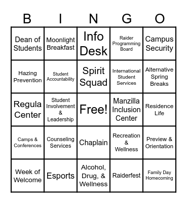 Student Affairs Bingo Card