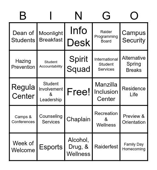 Student Affairs Bingo Card