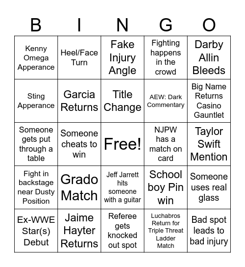 AEW All-In Bingo Card