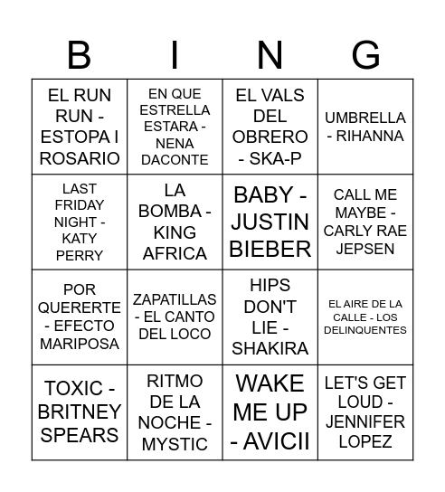 BINGO MUSICAL! Bingo Card