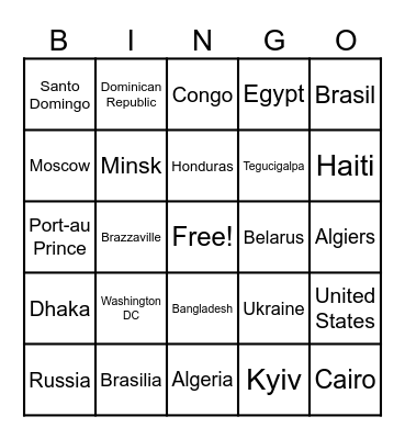 My Country Bingo Card