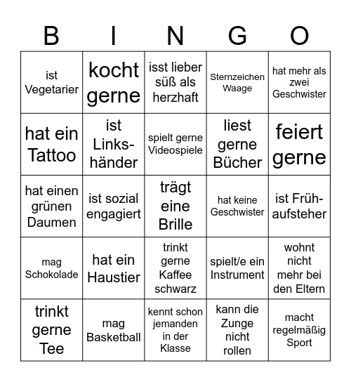 Kennenlern-Bingo Card