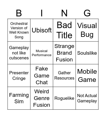 Gamescom 2024 Opening Night Bingo Card