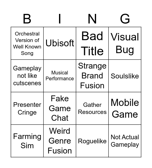 Gamescom 2024 Opening Night Bingo Card