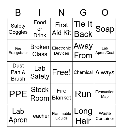 Lab Safety Bingo Card