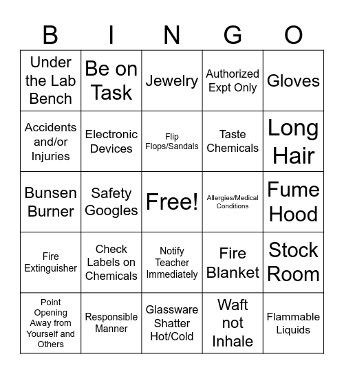 Lab Safety Bingo Card