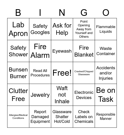 Lab Safety Bingo Card