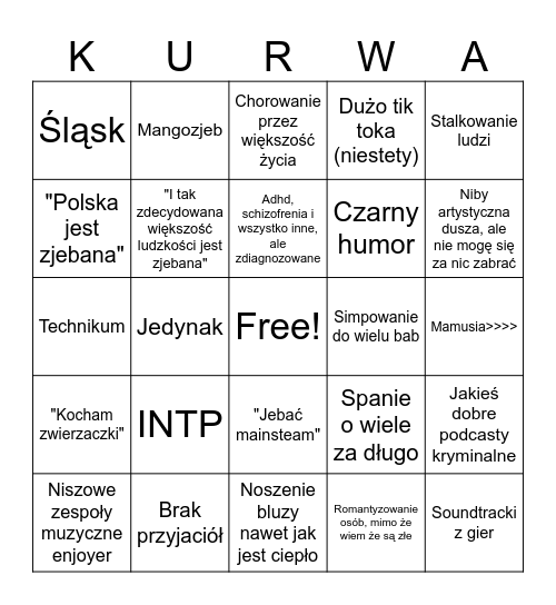 Moje życie Bingo Card