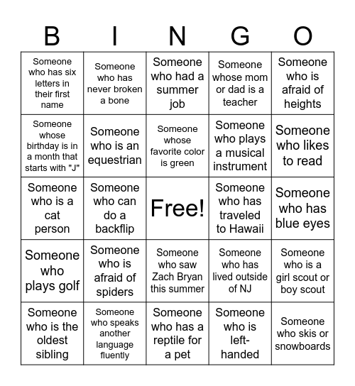 Find someone who... Bingo Card