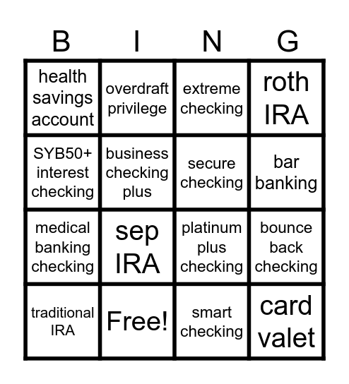 Banking Bingo Card