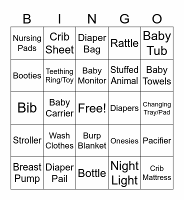 Baby Shower Bingo Card