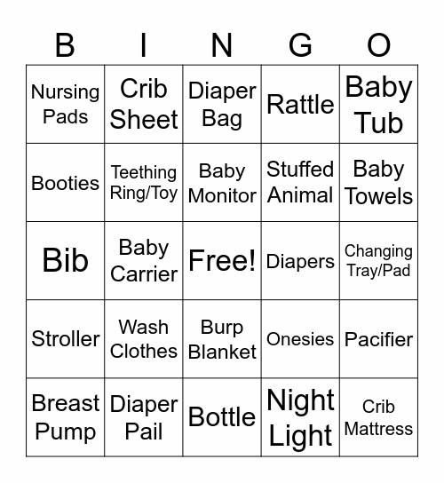 Baby Shower Bingo Card