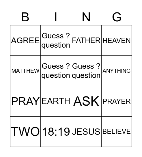THE PRAYER OF AGREEMENT Bingo Card