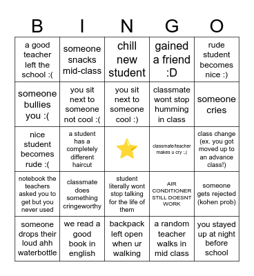 School Bingo 📕 Bingo Card