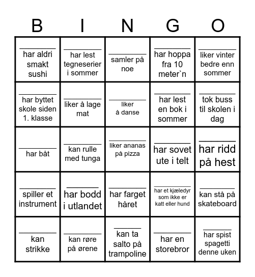 BLI KJENT 8.TRINN Bingo Card