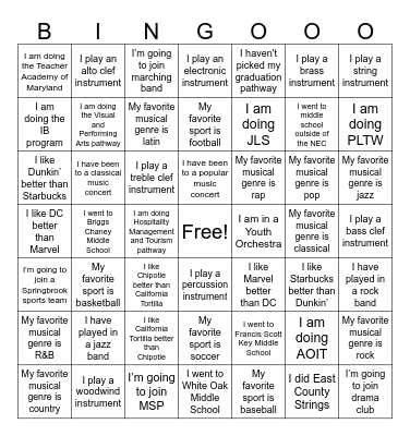 Freshman Orientation 2024 Bingo Card