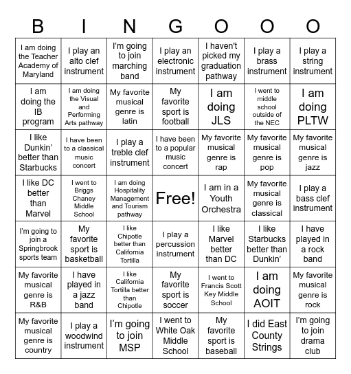 Freshman Orientation 2024 Bingo Card