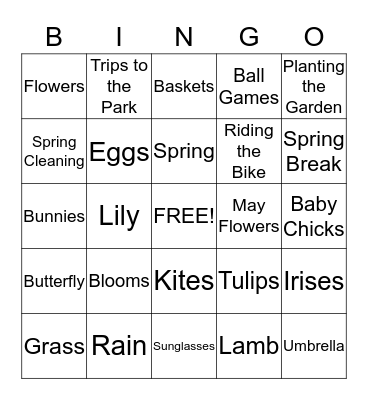Springtime Activities Bingo Card