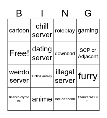 Discord Server "Bing"-o Card Bingo Card