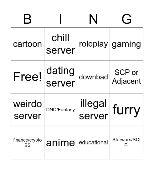 Discord Server "Bing"-o Card Bingo Card