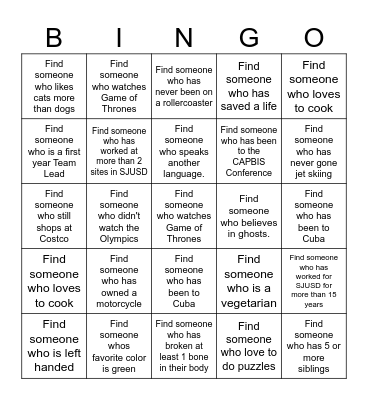 GET TO KNOW YOU Bingo Card