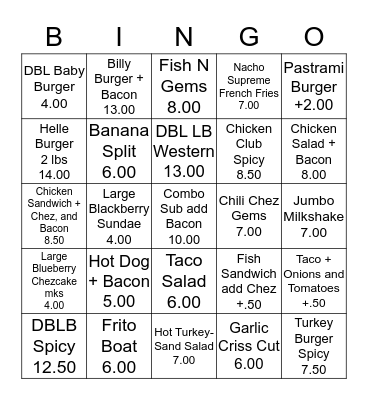 Alpine Drive-Inn Bingo Card