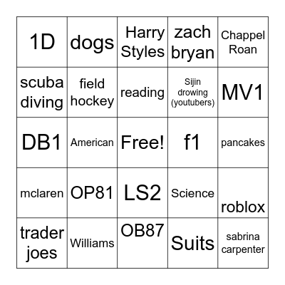 How many interests/likes do you share with Sabrina Bingo Card