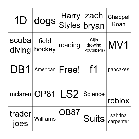 How many interests/likes do you share with Sabrina Bingo Card