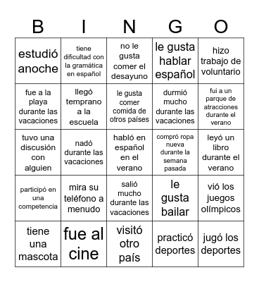 BINGO DE VERANO Bingo Card