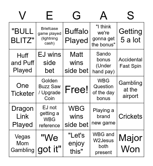 Vegas Matt Bingo Card