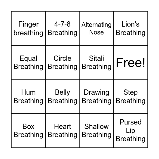 Breathing Bingo Card