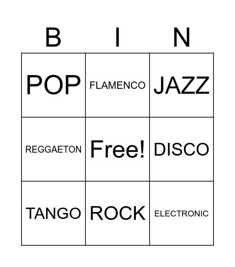 MUSIC BINGO Card